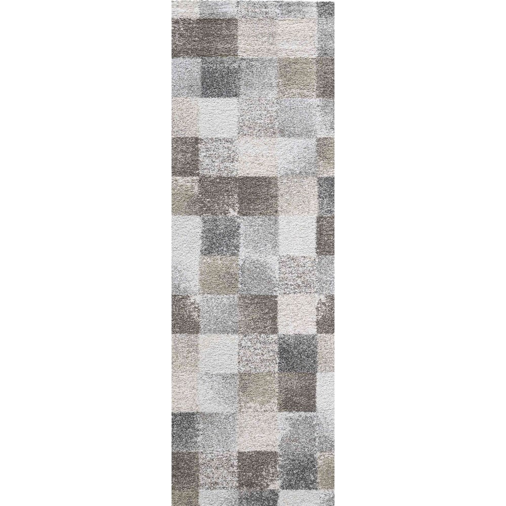 Mehari 23245 6262 Checkered Shaggy Runner Rugs in Beige